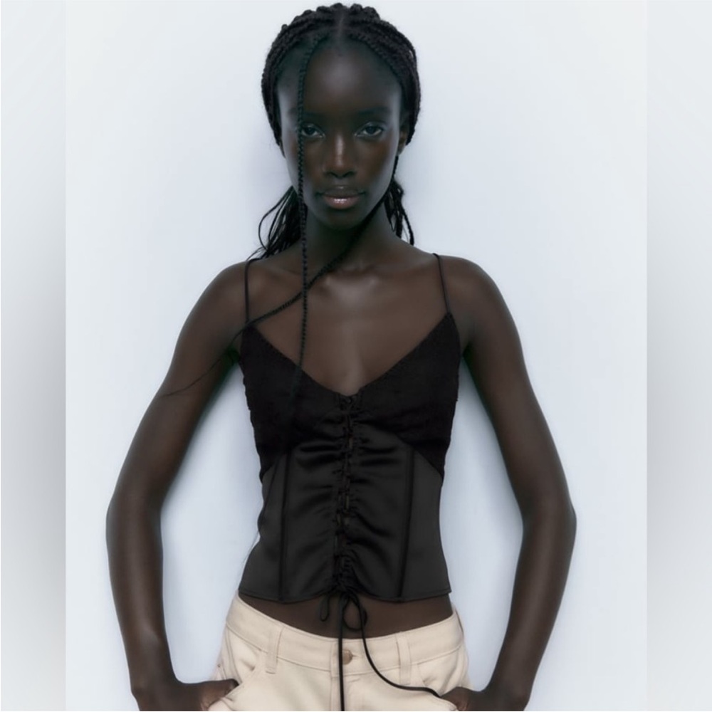 NWT Zara black lace corset style top
